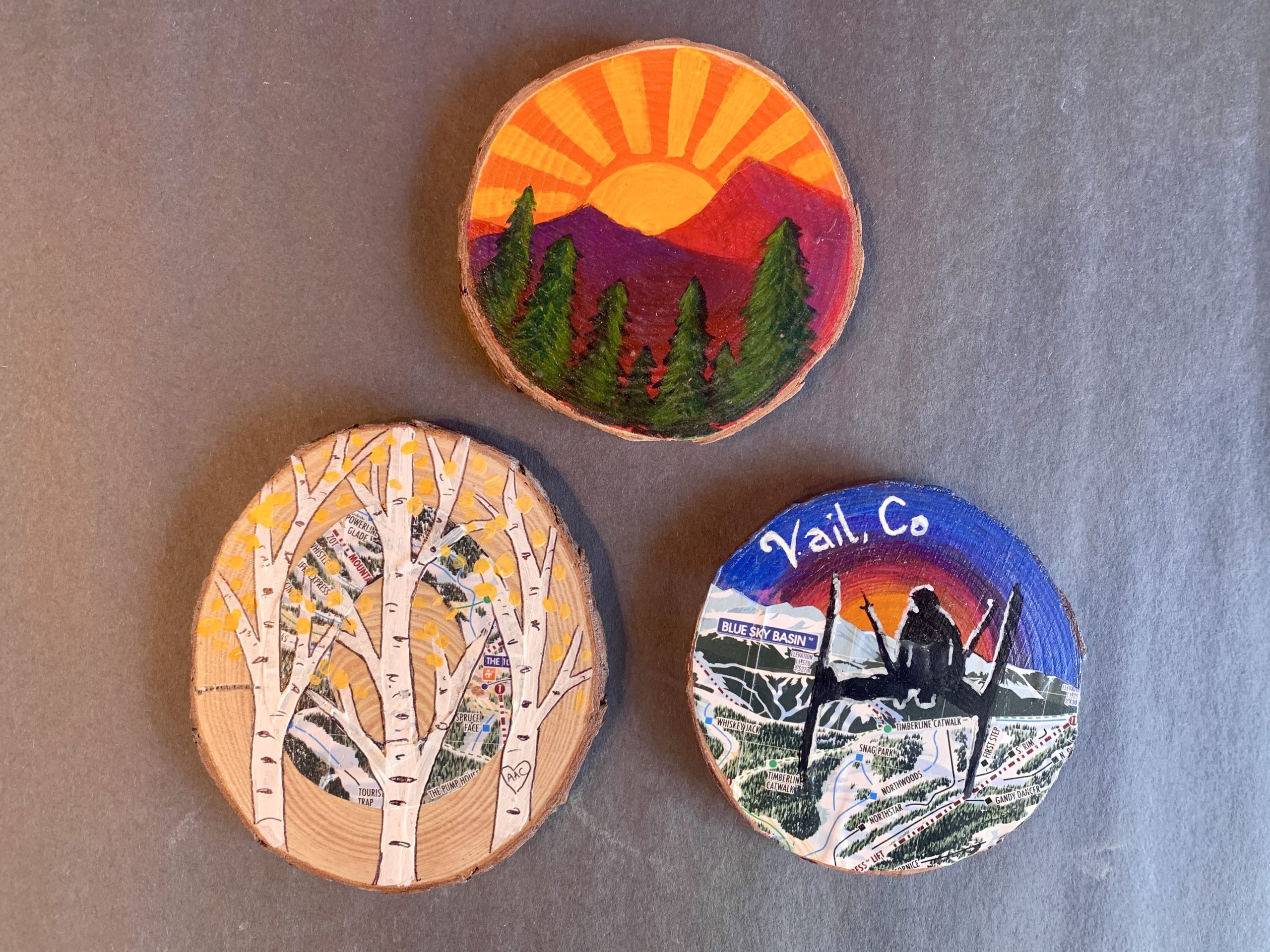 Town of Vail Art Series Trail Map Coaster Painting Alpine Arts Center